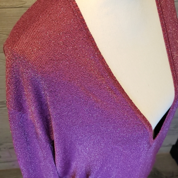 Free People Rose Sparkle Deep V-Neck Sweater Long Sleeve Linen Blend Size Large - Picture 2 of 13